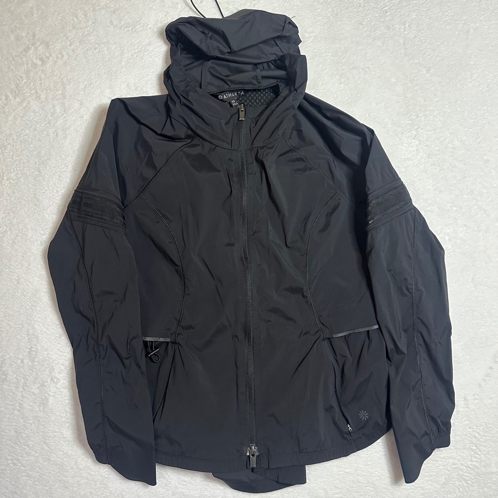 Athleta Run Free Jacket Women's XS Black Full Zip Hooded Running Windbreaker